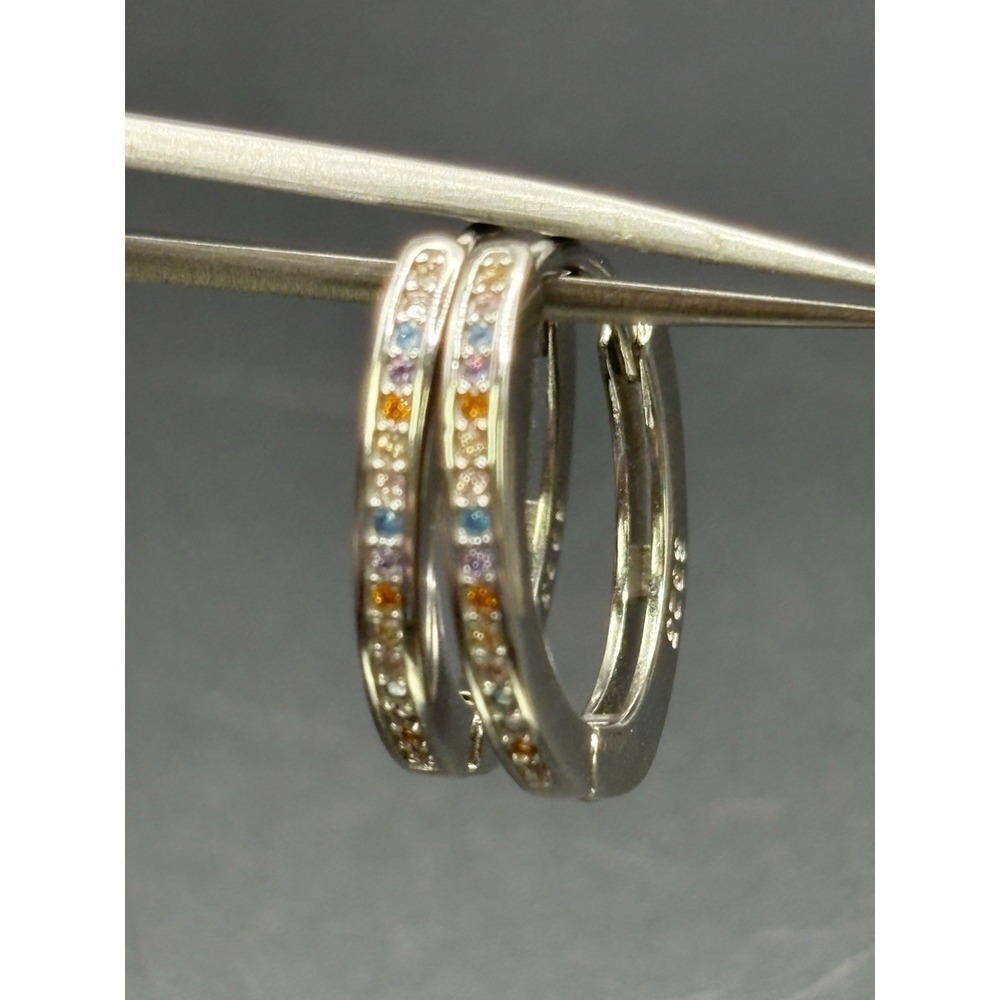 New Condition 20MM Sterling Silver Cubic Zirconia Hoop Earrings F1